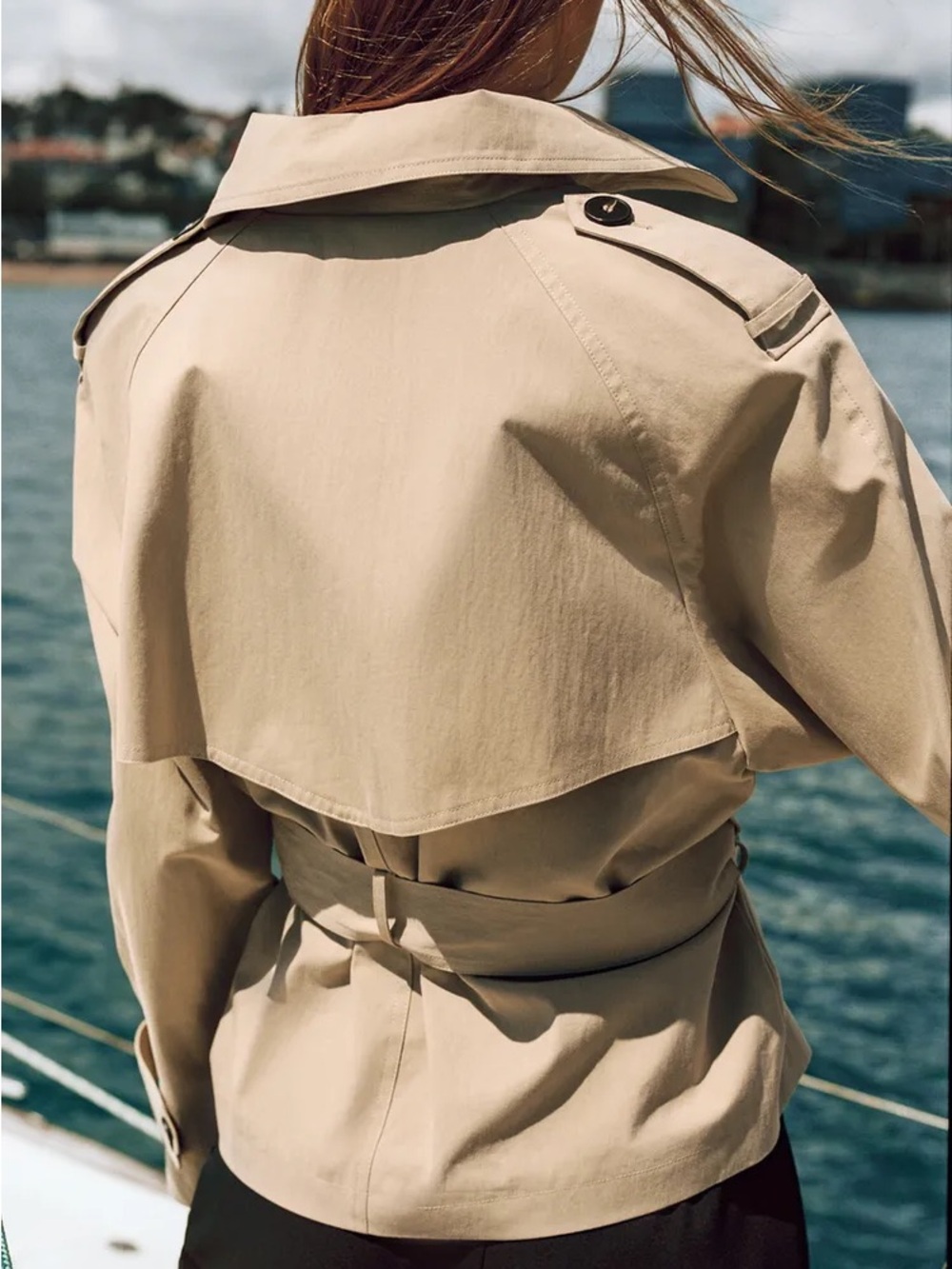 ZARA SHORT TRENCH COAT WITH SHOULDER PADS AND BELT - Picture 2 of 7